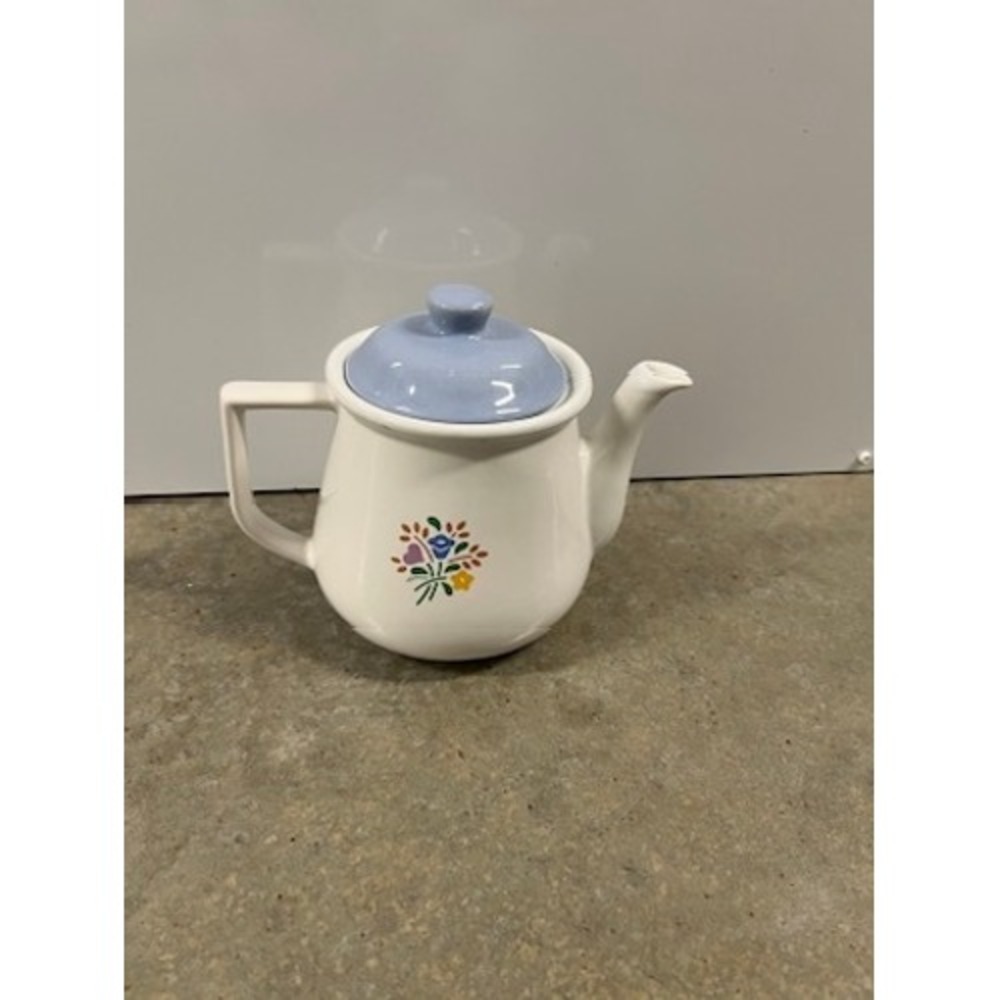 Laurelwood Tea Pot Teapot - Vintage 90s - White & Blue - Cottagecore Grandmacore